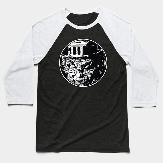 LEPRECHAUN (Circle Black and White) Baseball T-Shirt by Famous Weirdos